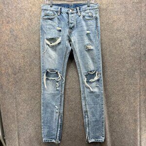 mnml Jeans Men 30 Distressed Skinny Fit Light Wash Ripped Biker Denim Pants